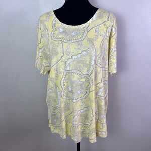 NWT-Chicos Algiers Paisley SS Knit Top Lemon Chiffon Size 4 (XXL-20/22)